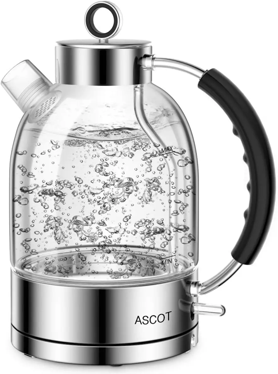 

Glass Electric Tea Kettle 1.6L 1500W with Auto Shut-Off and Boil-Dry Protection, Silver