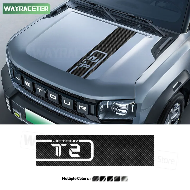 

Bonnet Hood Stripes Sticker Engine Cover Carbon Fiber Vinyl Decal For Chery Jetour T2 2025 Off Road 4X4 2024 2026 Accessories