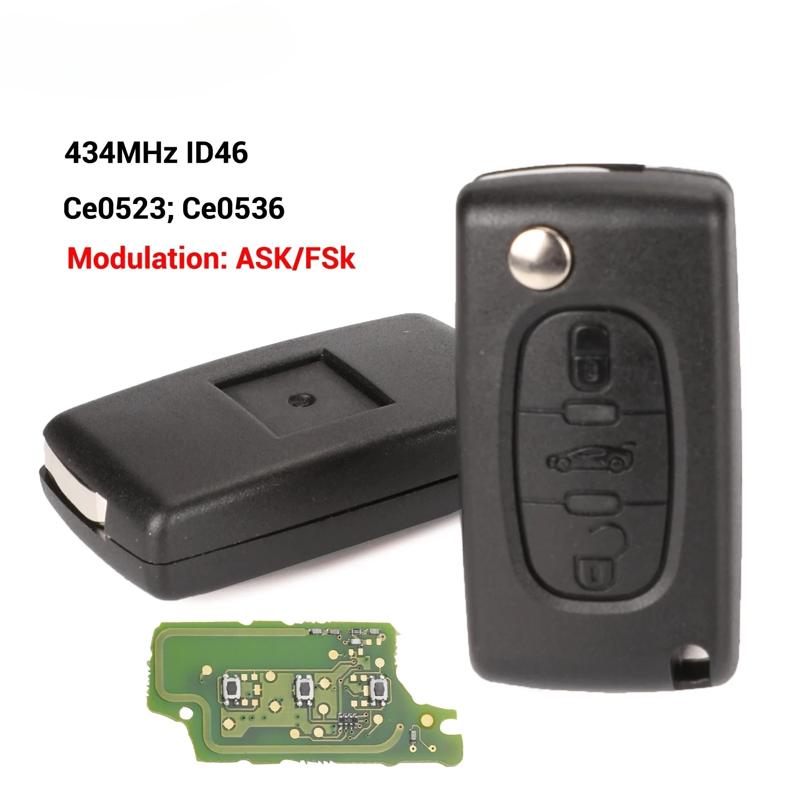 433Mhz ID46 ASK FSK Car Key For peugeot 207 307 407 208 308 408 607 Partner Remote Key 3 Buttons CE0523 Ce0536