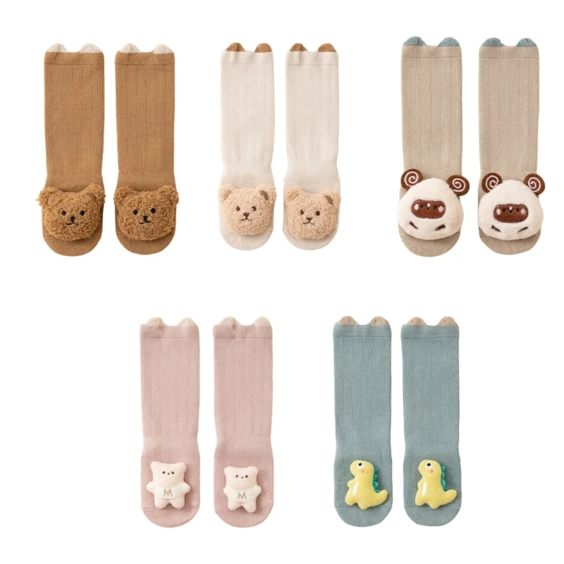 57EE 2024 Newborns Socks Autumn Winter Nonslip Long Tube Over Knee Socks Cartoon Baby Learn to Walking Floor Socks