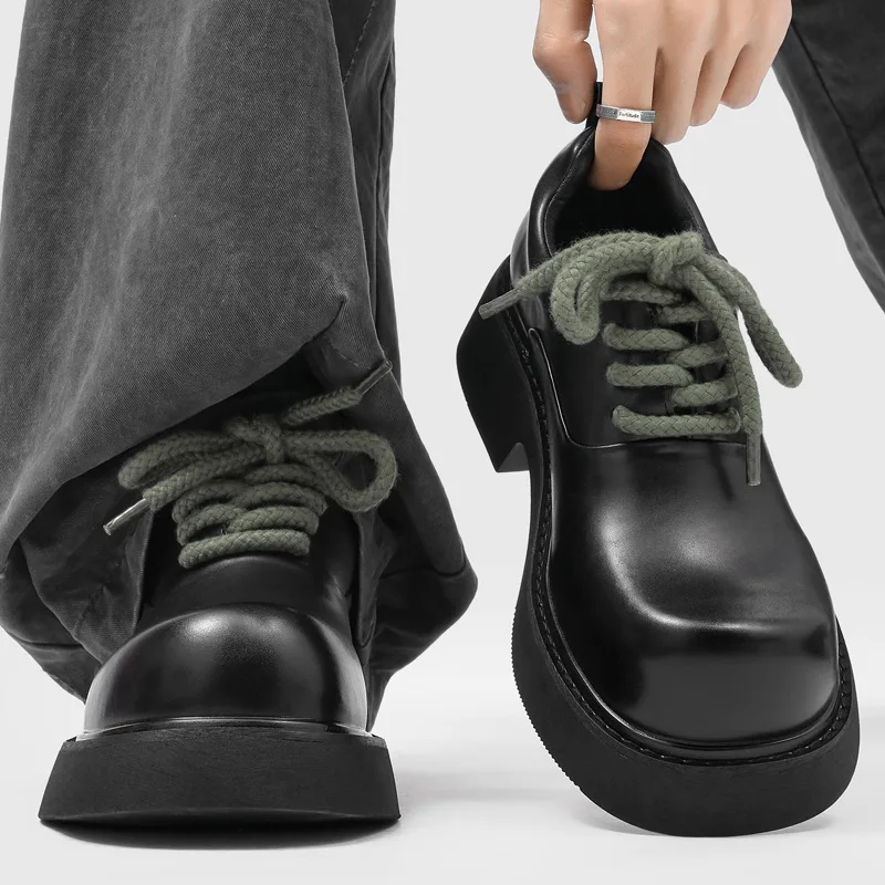 

men casual business office formal dress shoes lace-up natural leather derby shoe big toe sneakers designer platform footwear man