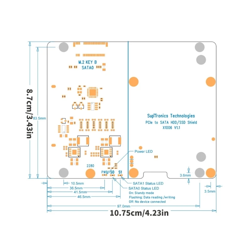 X1006 PCIe Expansion Board for 2.5" Disks and M.2 Key B SSD Fast Speed Storage Solution for  RPI 5