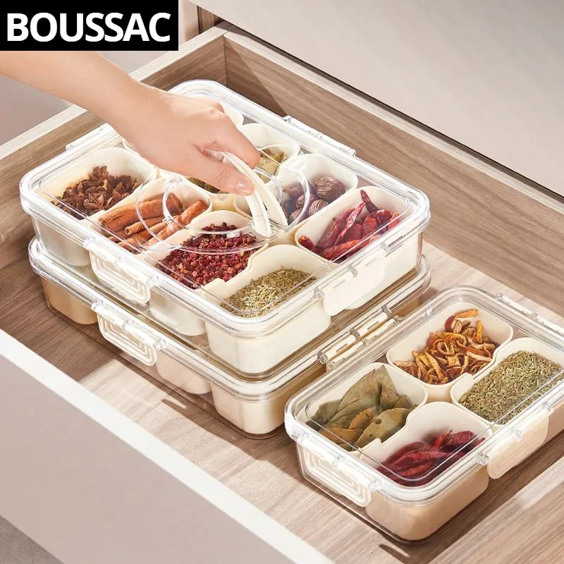 

Kitchen Organizers Food Storage Container For Cereals Transparent Plastic Box Handle Spice Jar Separator Drawers Organizer