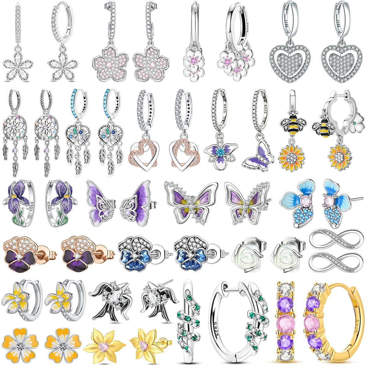 

Original 925 Sterling Silver Flower Hoops Earrings Swallow Stud Heart Leaf Dreamcatcher Pendant Earrings Fine Jewelry Women Gift