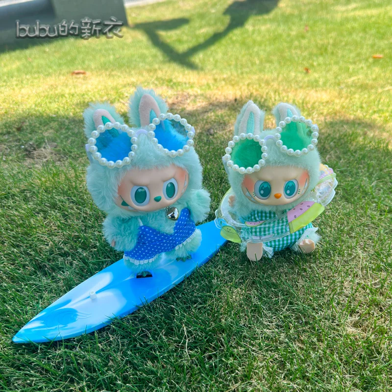 Labubu V2 V3 코튼 인형 Bjd 수영복 안경 비치 다이빙 서핑 보드 밀짚 가방 용 Ropa 용 인형 의류 복장 액세서리
