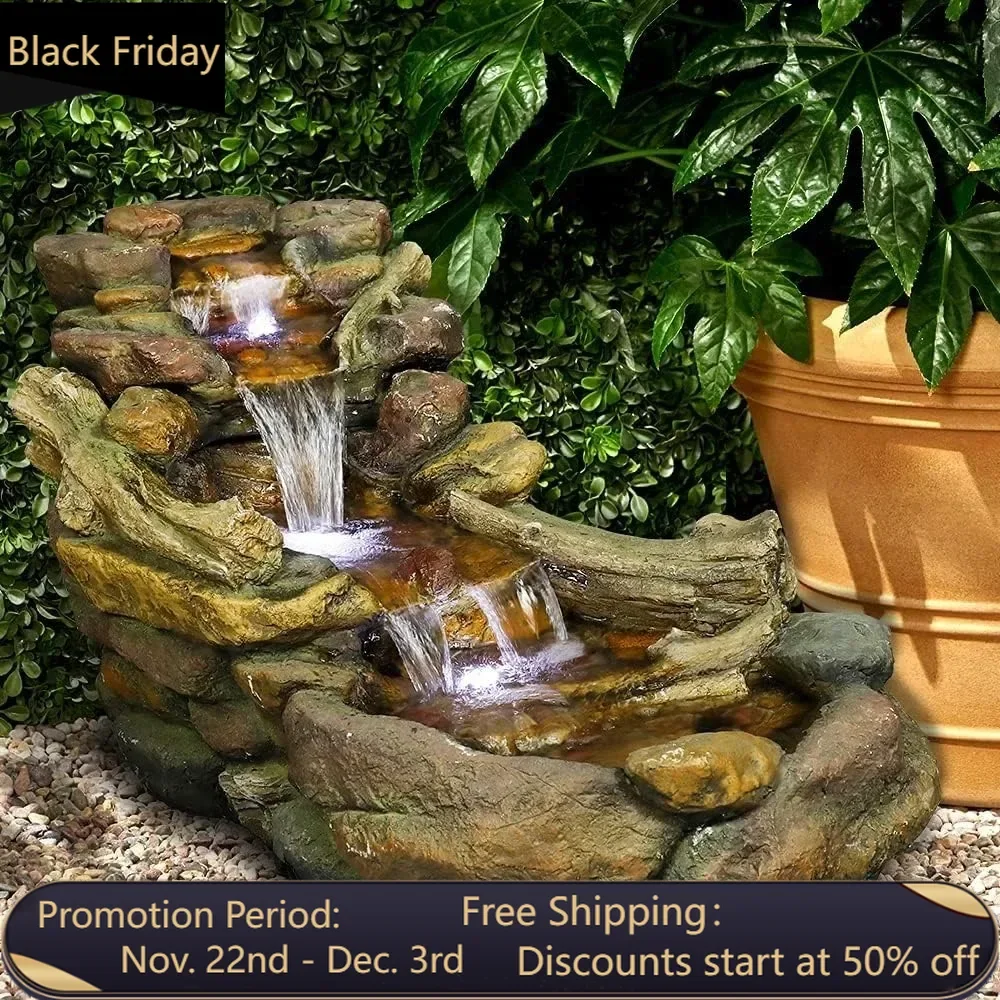 Cascading Outdoor Rock Water Fountain with LED Lights - 39