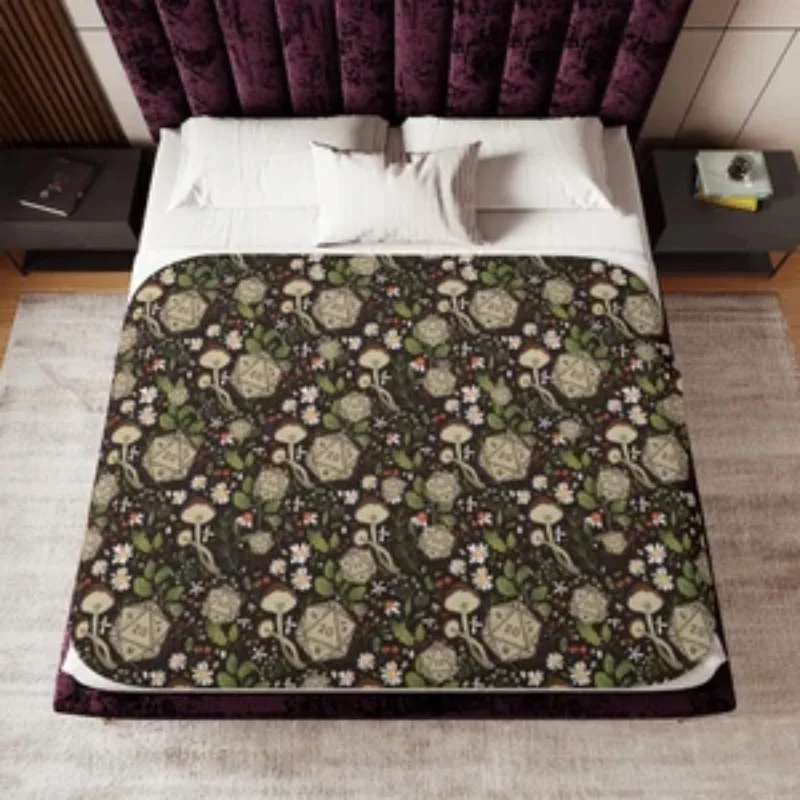 Dnd Druid Blanket Dnd Sherpa Blanket Woodland dnd cover, D20 blanket Ranger Blanket Mushrooms dnd blanket Dnd gifts