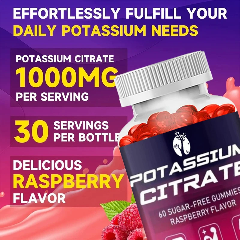Adult Potassium Citrate Gummies, 1000mg Sugar Free Potassium, Highly Effective in Supporting Leg Spasms and Electrolyte Balance