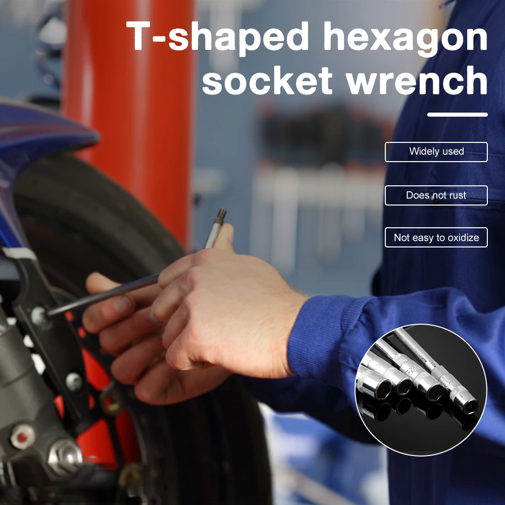 T-shaped Hand Tool Hex Socket Wrench Car Motorcycle Maintenance  8mm 10mm 12mm 13mm Extended T-Socket Wrench