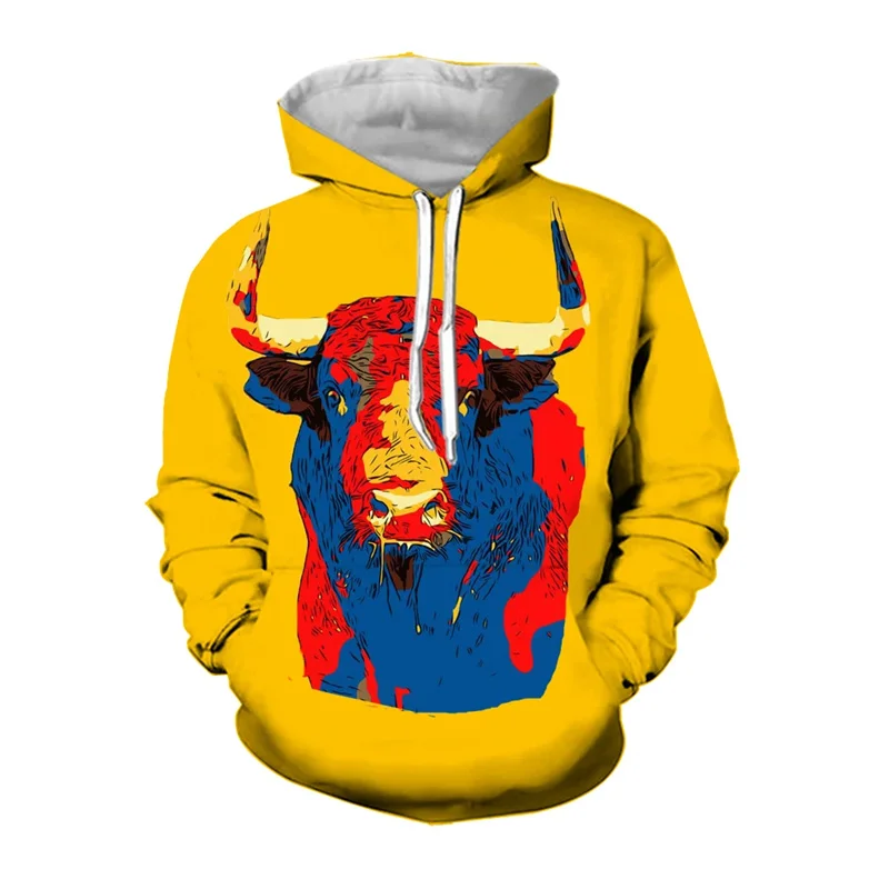 3D Printed Spanish Bullfights Hoodies For Men North African Bull Graphic Sweatshirts Casual Hooded Loose Long Sleeves Pullovers