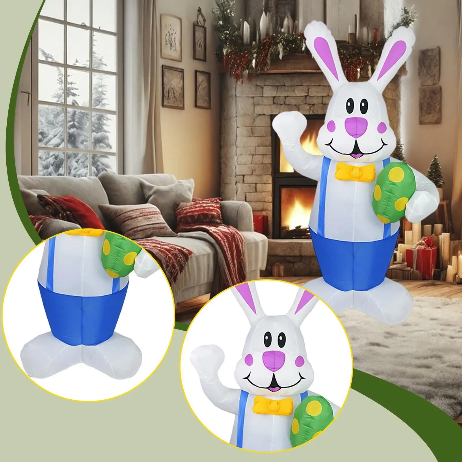 Outdoor Easter Bunny Inflatable Decoration with Lights Durable Polyester Scene Layout Prop for Patio Lawn Holiday
