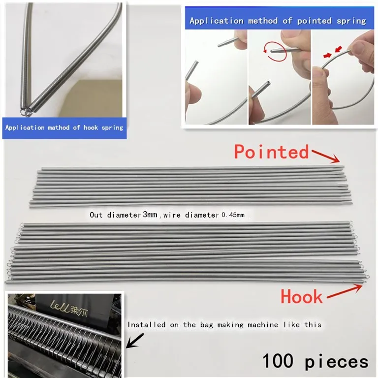 100pieces/ Bag Making Machine Spring Feed Roller Sealing Spring, Bag Cutting Tip /Pointed Spring and Hook Spring, Feeding Spring