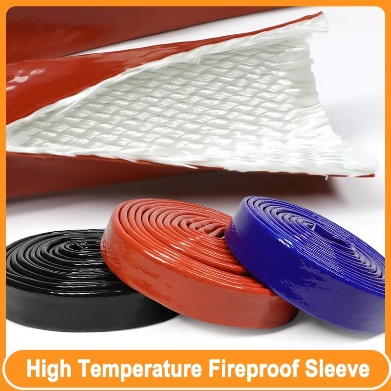 1-10m Fireproof Tube 4 6 8 10 12 15 20 25 30mm High Temperature Fire Retardant Fiberglass Silicone Resin Coated Cable Protective