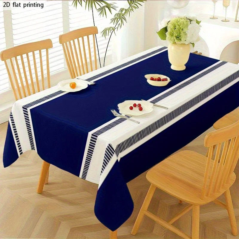 [JIT] 1pc Soft, fashionable and beautiful 2D flat tablecloth. Washable and easy to clean. Blue and white stripes.yzb