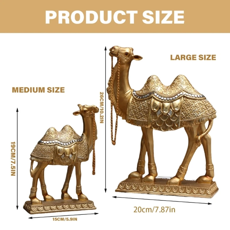 Decorative Brass Tone Camels Figurine for Stylish Room and Study Decoration