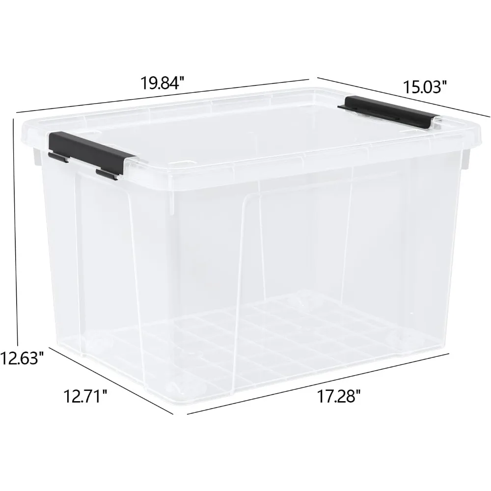 50 Quart Large Plastic Storage Box with Wheels, Clear Lidded Storage Bins, 4 Pack