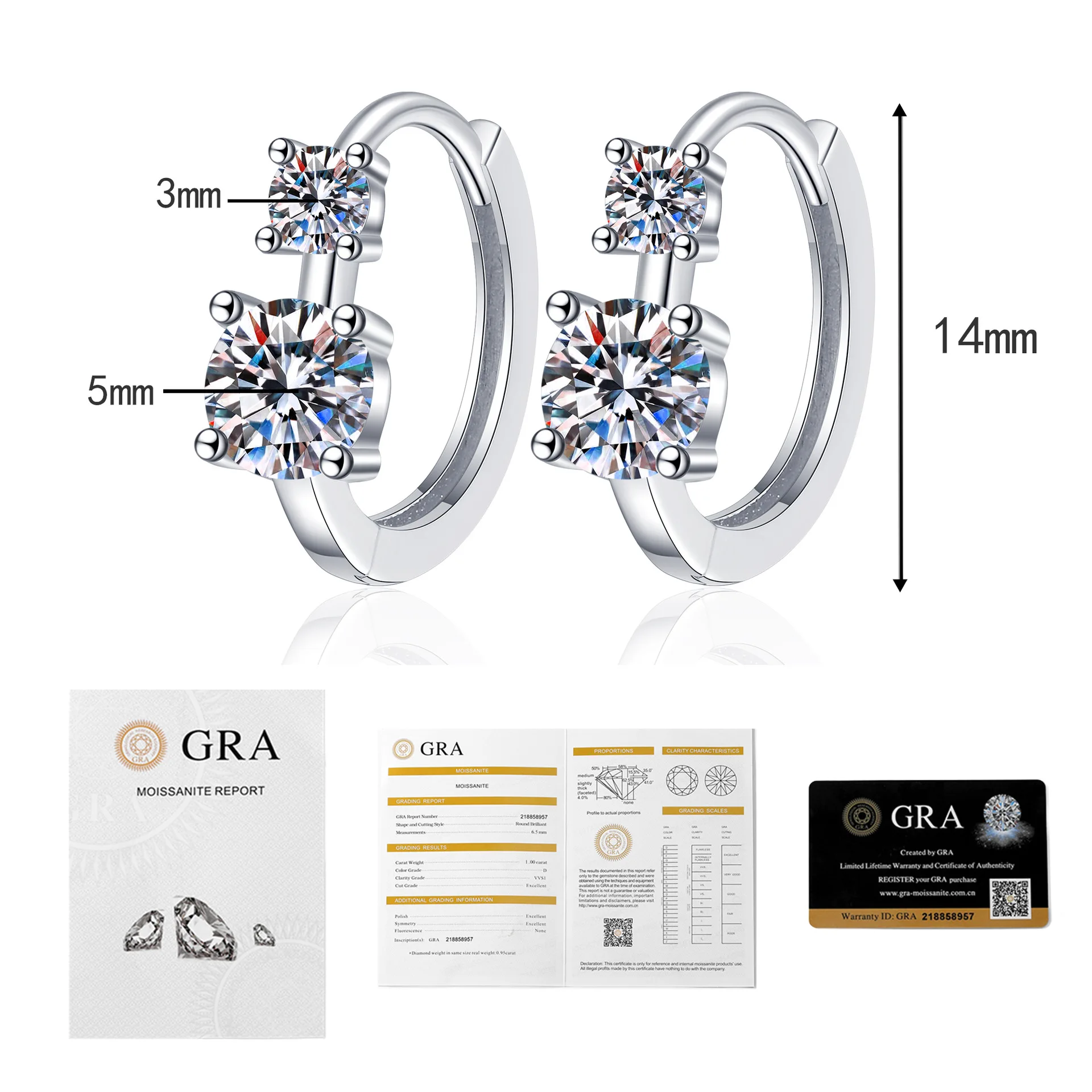LioraGem Four-Prong Sparkling Diamond Earrings, Unique Design with 0.6-Carat Moissanite Hoops Platinum PT950 Stamp