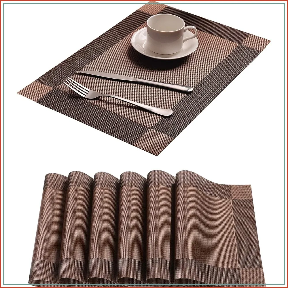 Heat Resistant Placemats Set of 6, Non-Slip Vinyl Table Mats 18x12 Inch, Easy Clean for Kitchen Dining