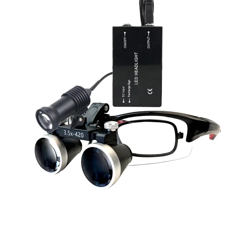 420mm Dental Loupe Magnifier Dentist Binoculars with Frames Surgery Surgical Optical Magnifying Glasses w Headlamp Li-on Battery