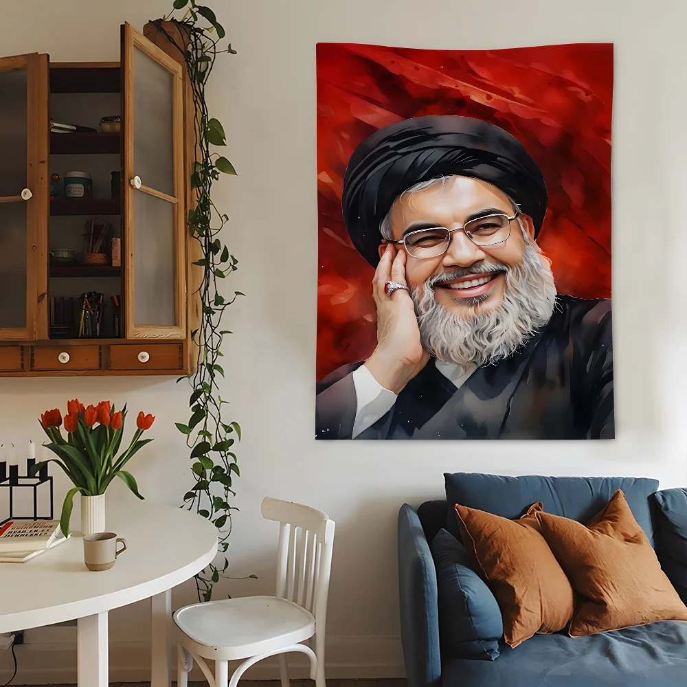 Lebanon Hassan Nasrallah tapisserie tenture murale décor de chambre fond tissu couverture décorative