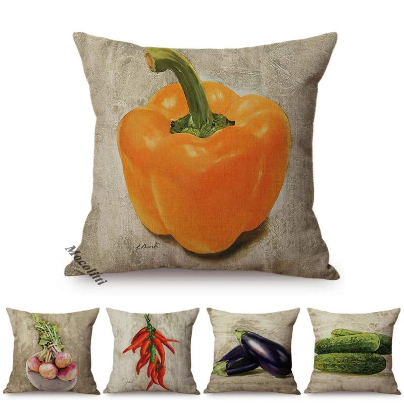 Nordic Farm Autumn Harvest Crops Oil Painting Art Decorative Cushion Cover Chili Olive Radish Sofa Throw Pillow Case cojines