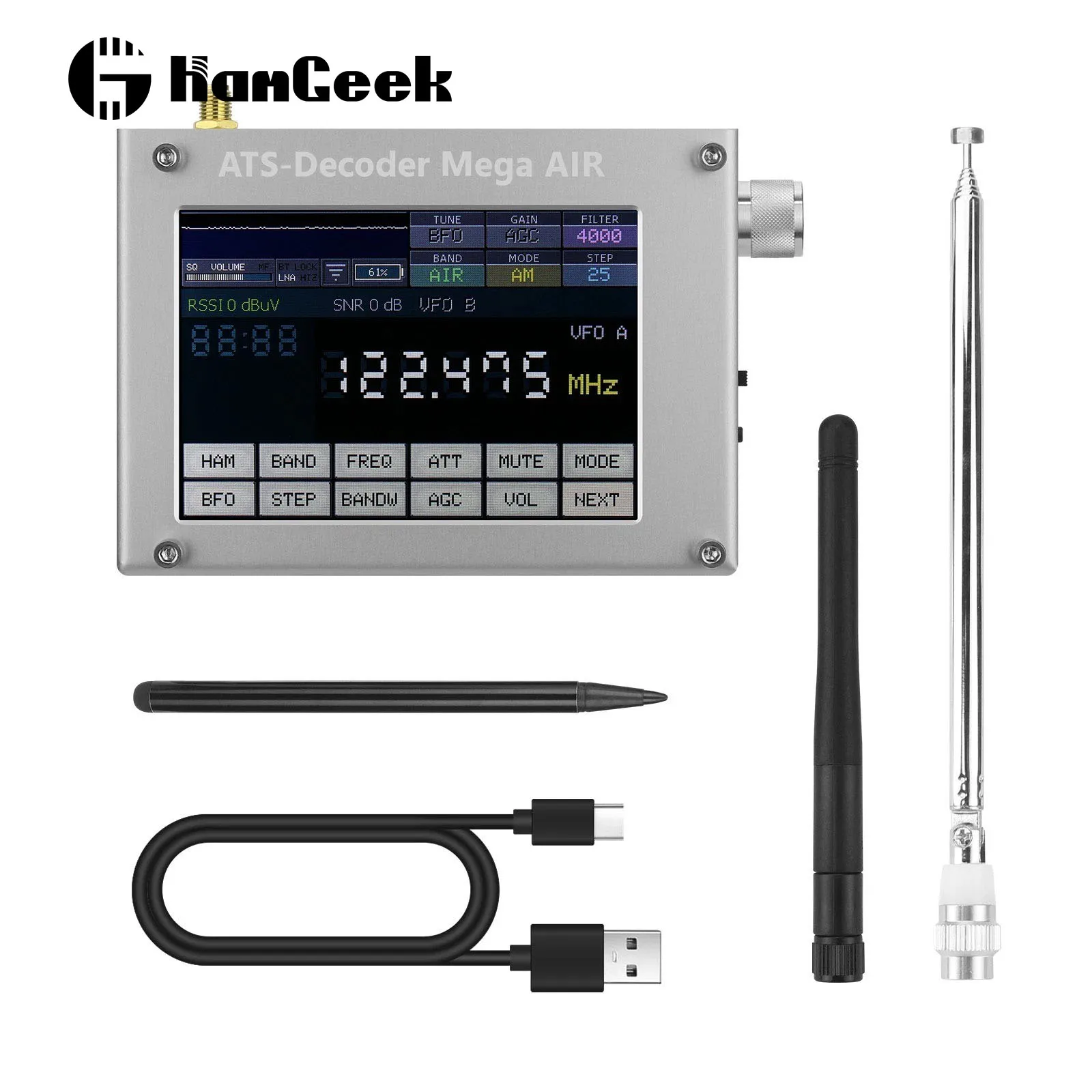 HamGeek ATS-Decoder Air V4.2x 4inch Si4735 Full Band Radio Receiver FM RDS AM Bluetooth with 4-inch Touch Screen