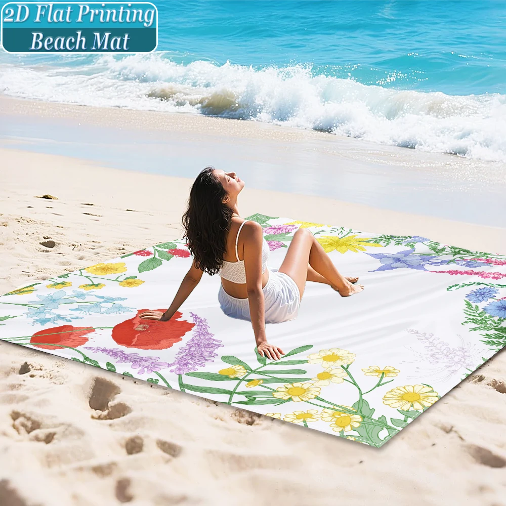 1-Piece Set, Summer Outdoor Beach Mat, Includes 4 Ground Stakes, Unique Printed Design, Fade-Resistant, Lightweight, Quick-Drying, Easy to Carry, Windproof and Sandproof, Fashionable and Trendy Outdoor Activity Decoration, Suitable for Beach, Camping, Picnics, Parties