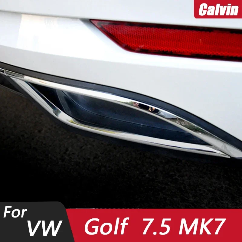 2PCS ABS Chrome Car Rear Exhaust Pipe Muffler Tips Cover Trim For VW Golf 7.5 MK7 Accessories 2018 2019