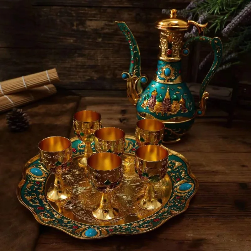 European-style court wine jug wine set, gift Baijiu household ornament high-value enamel color set exquisite