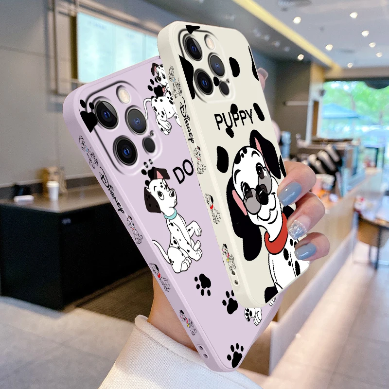 101 Spotted Dog Disney Cute Liquid Left Rope For Apple iPhone 15 14 13 12 11 XS XR X 8 7 SE Pro Max Plus Mini Back Phone Case