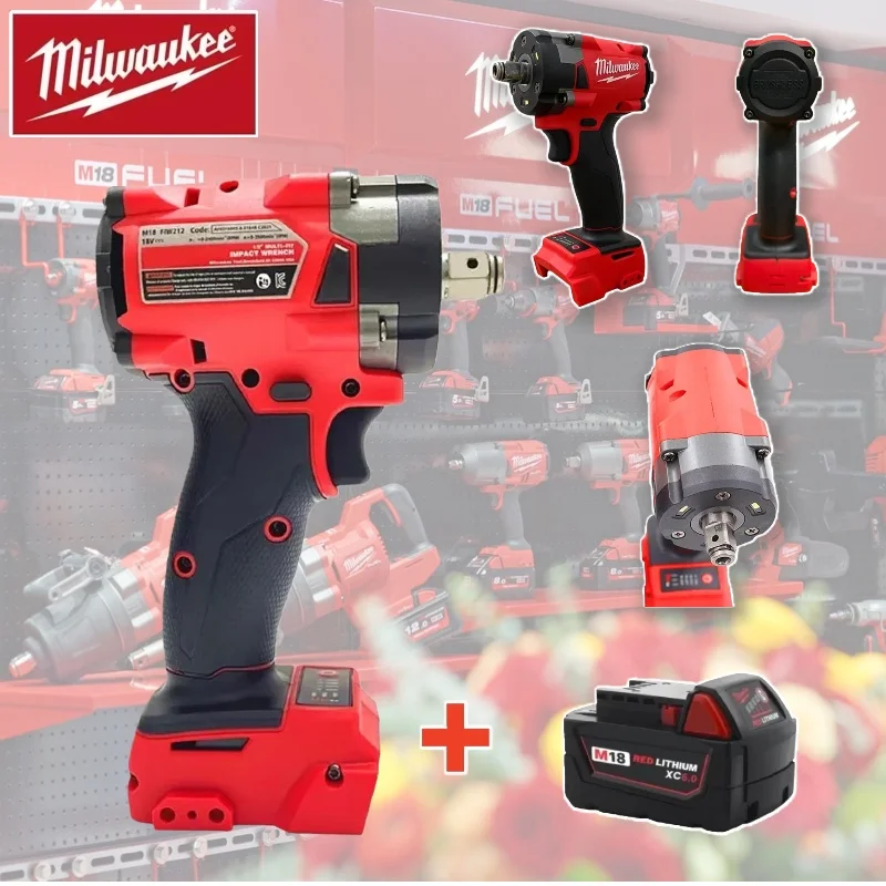 ميلووكي 18 فولت فرش شنيور يعمل بالبطارية 800NM فرش تأثير الحفر 1/2 سيارة شاحنة إصلاح مفك أدوات يأتي مع بطارية M18