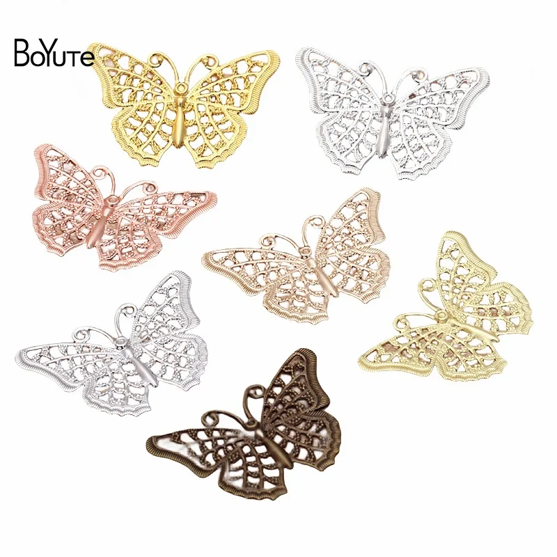 BoYuTe (50 Pieces/Lot) 25*40MM Metal Brass Stamping Filigree Butterfly Charms for Jewelry Making