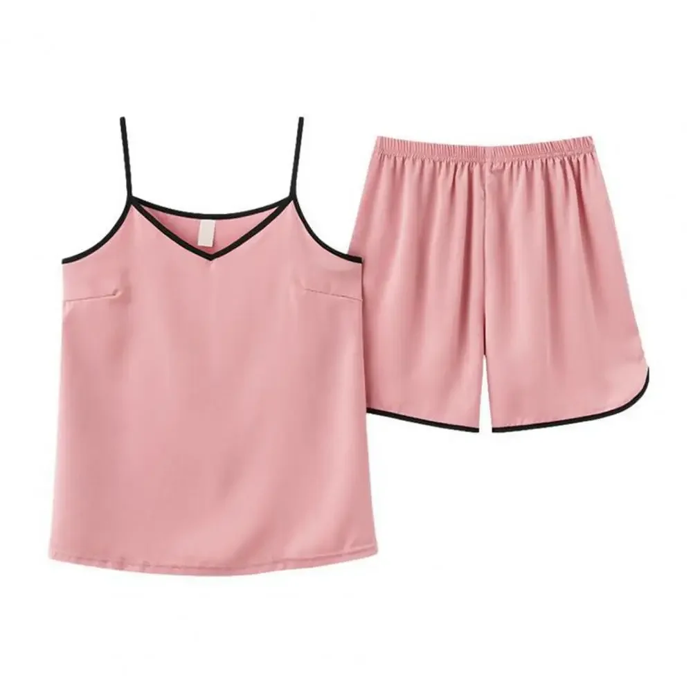 

For Sleeping Two-Piece Lounge Sleepwear 2pcs/set Summer Ice Silk Pajamas Set For Women Satin V Neck Cami Top Shorts Set