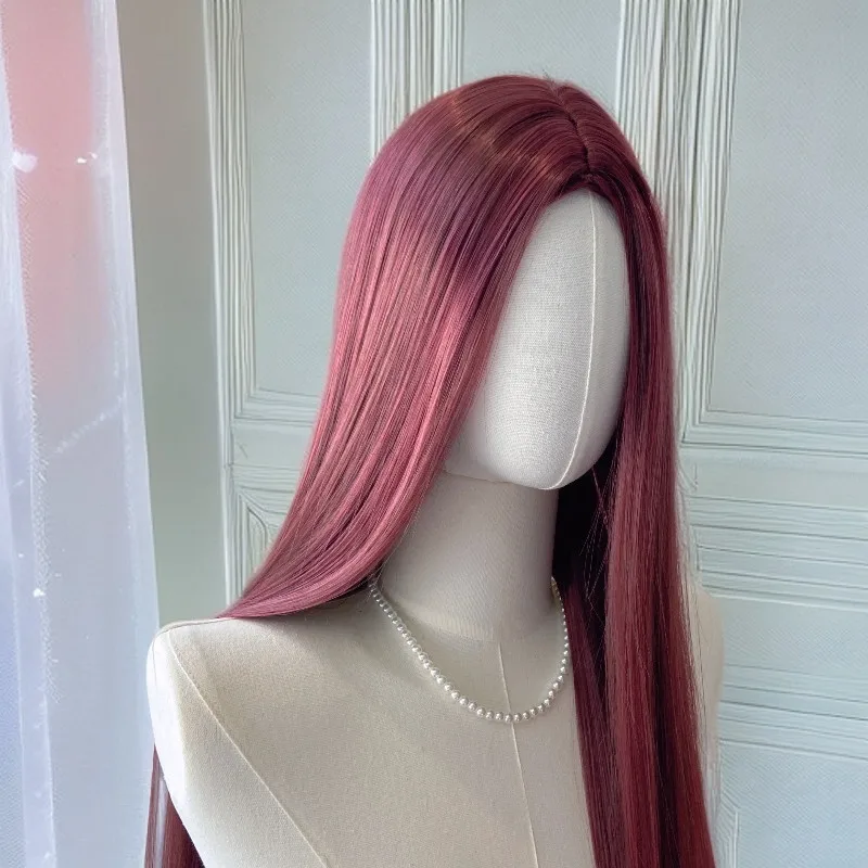 التوت الأحمر متوسط واقعية طويل مستقيم الشعر رقيق الطبيعية الفرنسية نمط المرأة مجموعة شعر مستعار كامل اشراق شعر مستعار مجموعة رقيقة طويلة