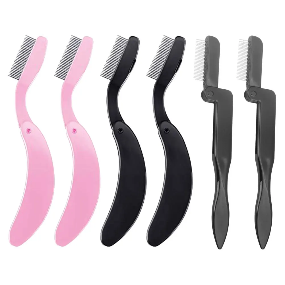 

6Pcs Foldable Stainless Steel Lash Comb Eyebrow Grooming Tool Contour Fit Design Portable Makeup Brush for Natural Look