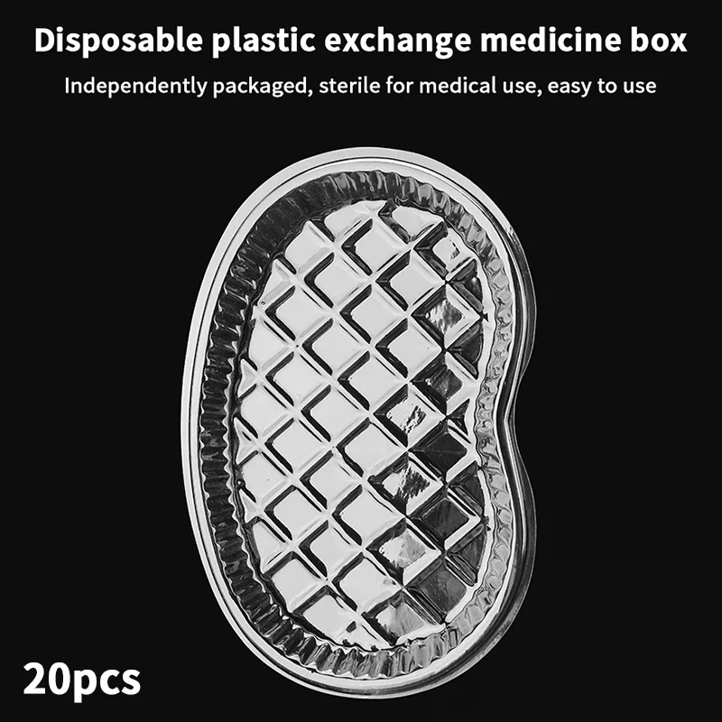 20Pcs Medication Change Tray Dental Tray Curved Tray Disposable Waist-shaped Plastic Clear Sterile Medication Change Box