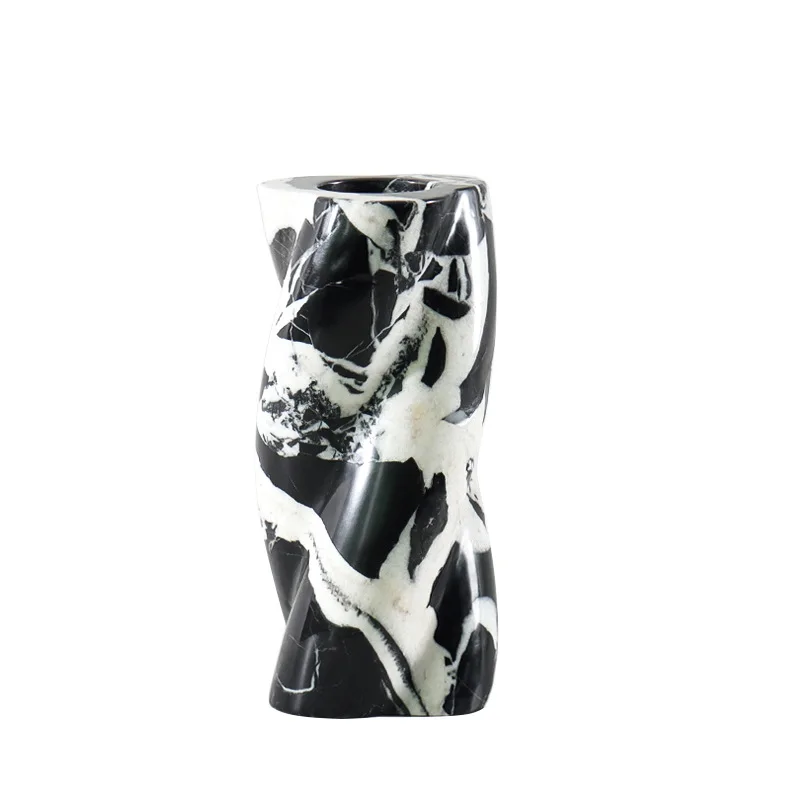 Nordic light luxury natural marble geometric twist art vase model room living room entrance vase ornament