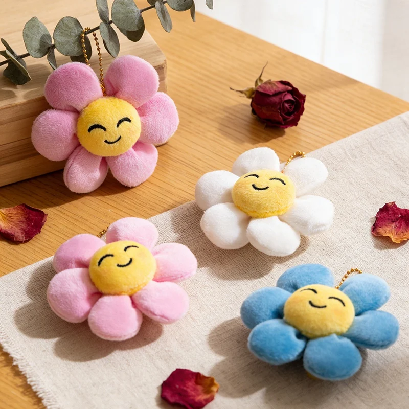 8cm Kawaii Sunflower Plush Doll Pendant New Plush Toy Girl Satchel Keychain Ornaments Decorated Cartoon Flower Stuffed Keyrings