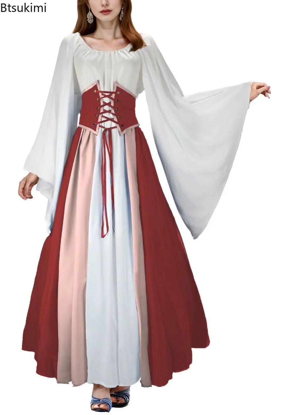 New 2025 Women's Renaissance Vintage Gothic Medieval Dress Gothic Maxi Dress Halloween Cosplay Clothing Retro Long Gown Dress