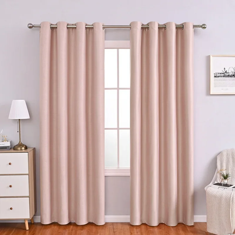 

1Pc Linen Blackout Curtain Grommet Top Thermal Insulated Black Out Drapes Room Darkening Window Curtains for Living Room Bedroom