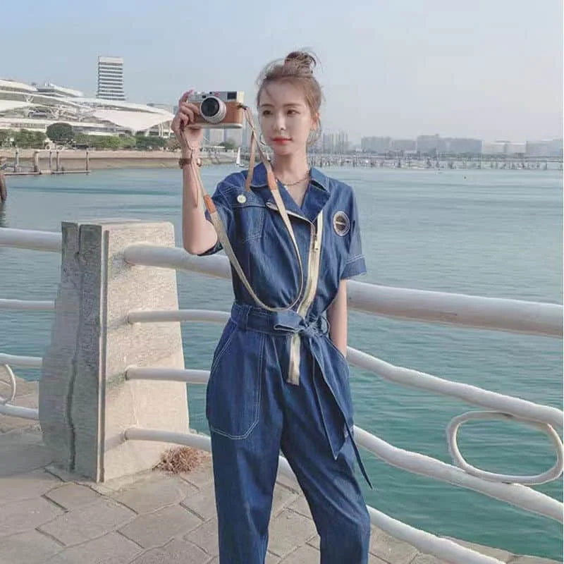 Denim Jumpsuit Women Korean Style Oversize High Waist Casual One Piece Outfit Women Playsuit Vintage Pants Overalls for Women