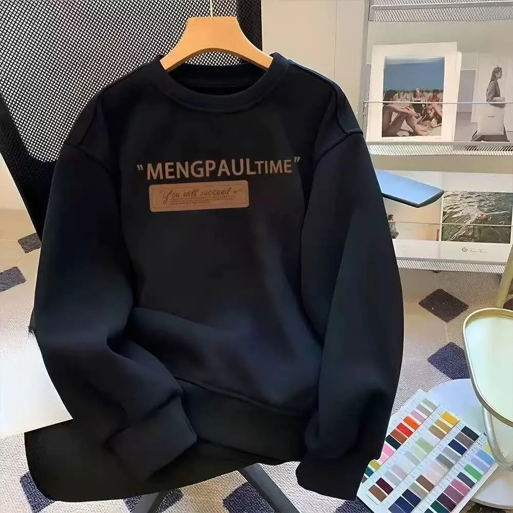 

Тонкая повседневная футболка из чистого хлопка с круглым вырезом и длинными рукавами для молодых мужчин и женщин, весна-осень