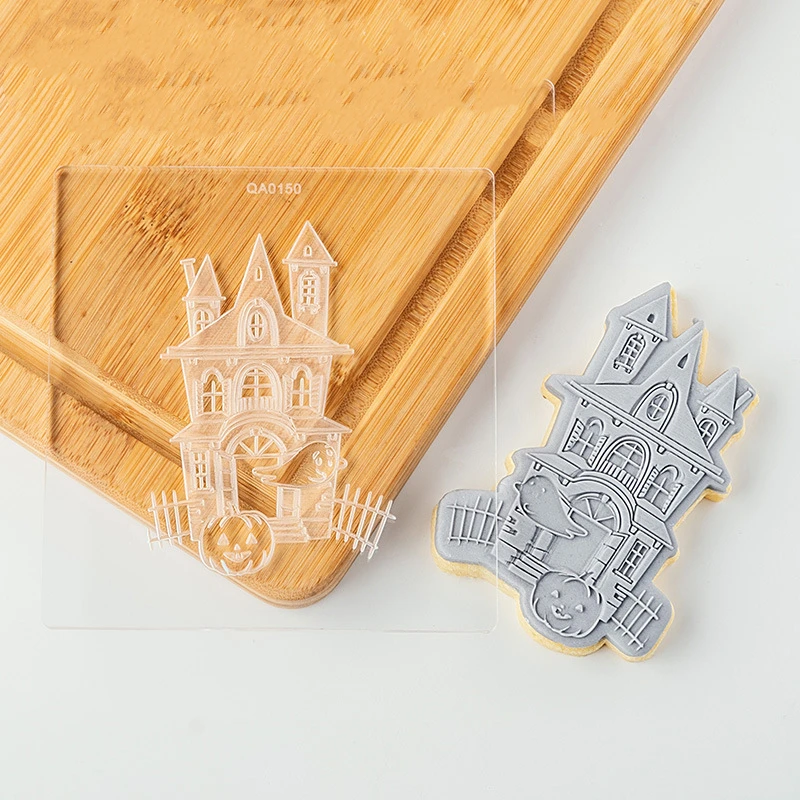 2pcs/set Acrylic Halloween Pumpkin Ghost Embossed Mold Cookie Press Stamp Embosser Cutter Fondant Craft Cake Decoration Tools