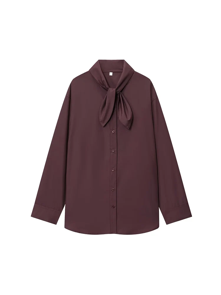 

Европейский и американский стиль, осенняя новая модная тенденция, повседневная простая женская одежда, дизайн, свободная универсальная рубашка с шарфом