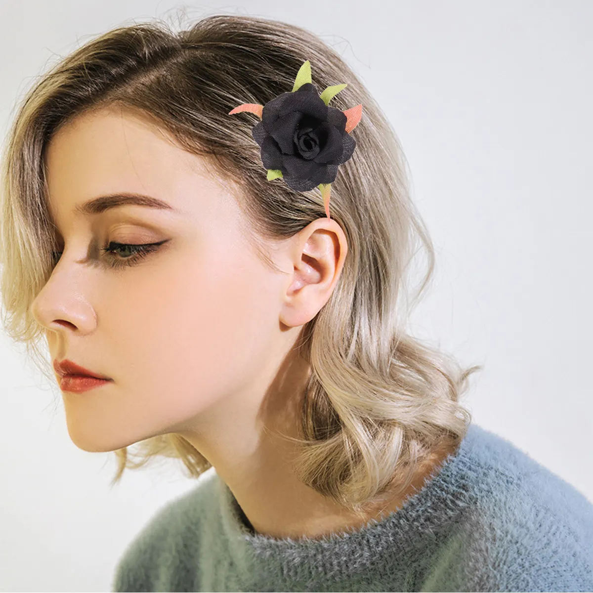 

Набор из 3 черных заколок для волос ручной работы с цветами, тонкие тканевые заколки для женщин и девочек, идеальное украшение для волос на каждый день