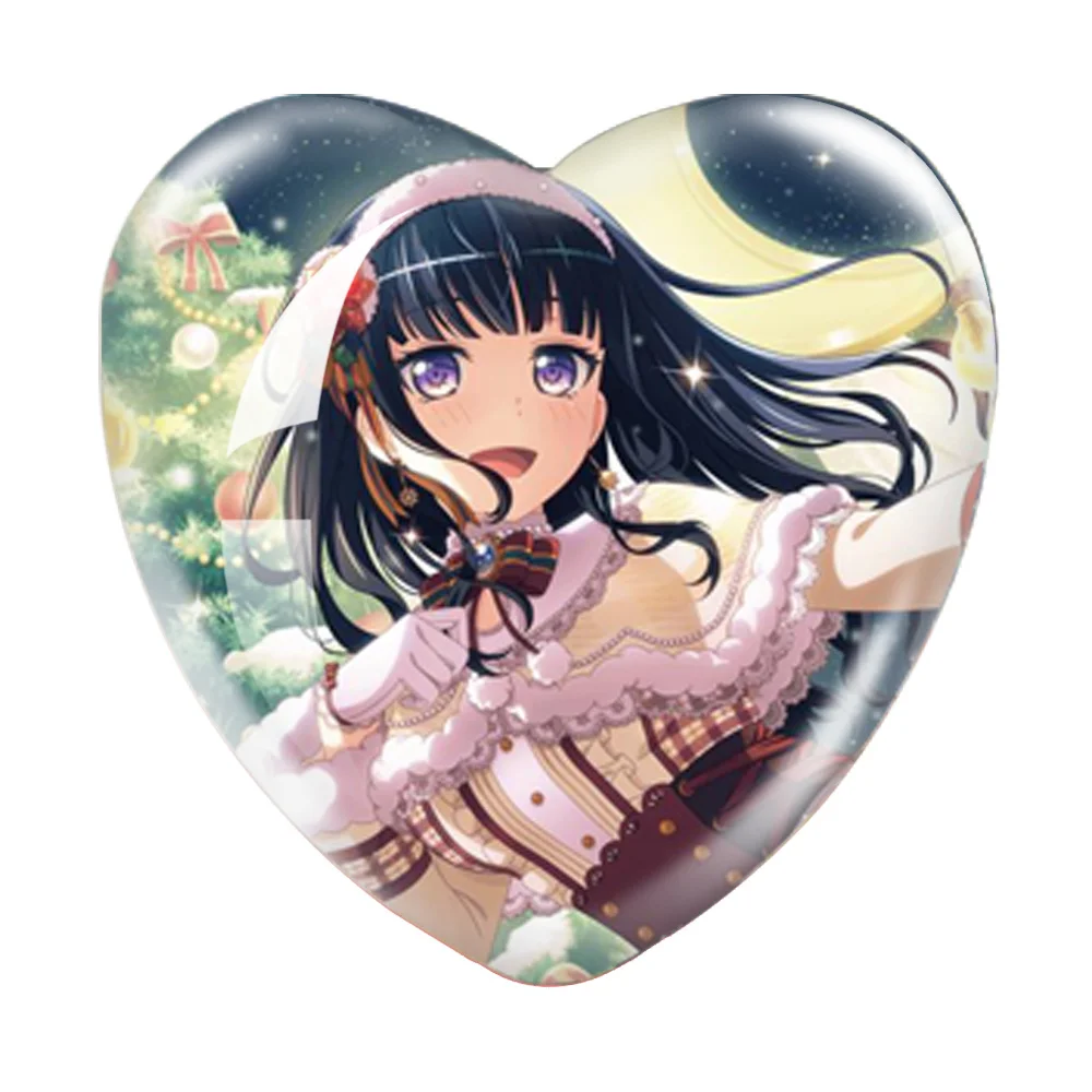 BanG Dream Cosplay 12pcs/set 16mm-40mm Heart Photo Glass Cabochon Demo Flat Back Making Findings Gifts for Kids Friends