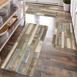 1 piece wood pattern kitchen rug, non-slip machine washable flannel floor mat, suitable for the kitchen at the entrance of the h