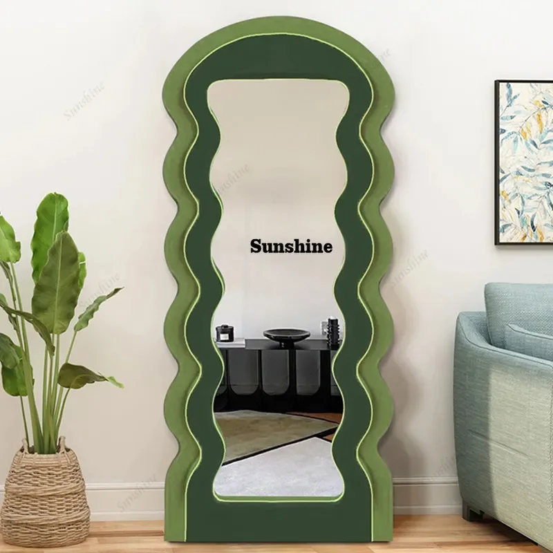 Light luxury wave mirror floor-to-ceiling special-shaped irregular entry full-length mirror full-body mirrorTJ