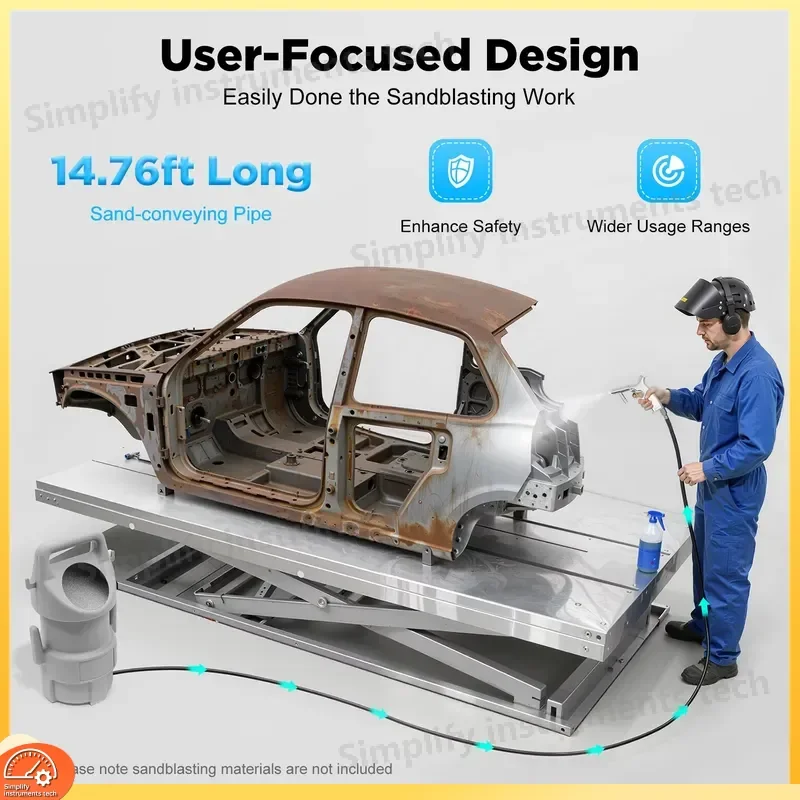 Portable Sandblasting Equipment Kit with 4.5m Spray Gun Sandblasting Bucket Sand Blaster for Metal Rust Removal Paint