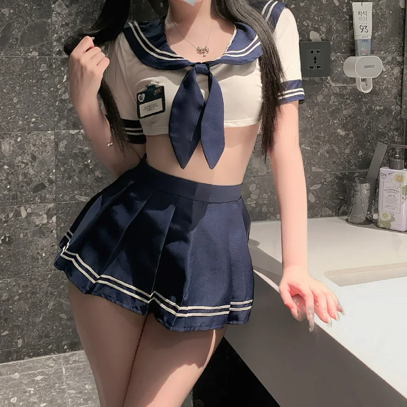 مثير تأثيري ازياء كلية نمط JK موحدة طالب لعب الأدوار البنطال القصير مطوي تنورة قصيرة لطيف طالب بحار طوق الزي